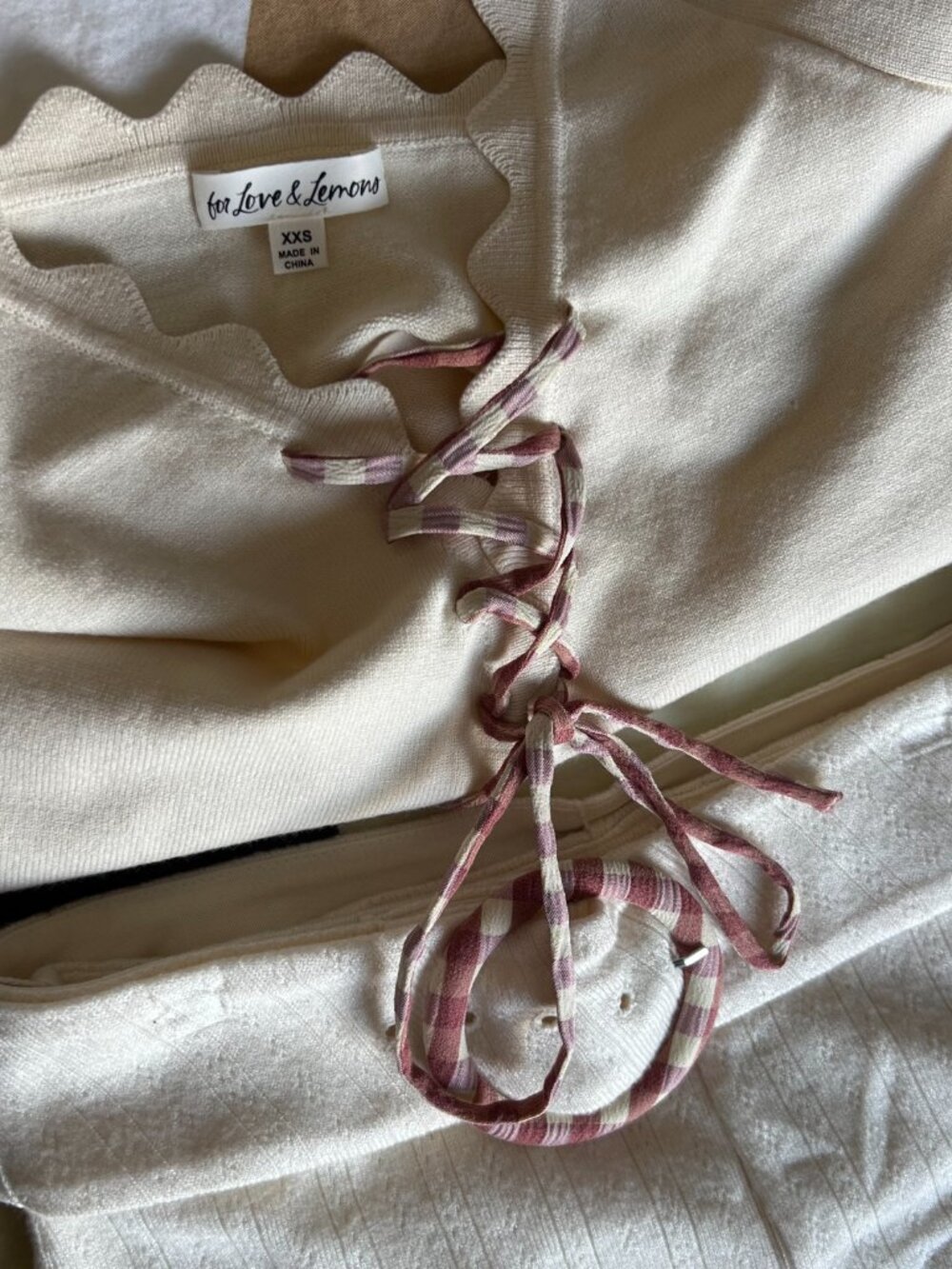 For Love & Lemons Mauve/Cream Checkered Bundle - Picture 9 of 13